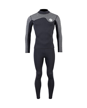 Two Bare Feet Mens Aspect Fleece Lined Zipless Thermal 2.5mm Superstretch Wetsuit Top & Pants Set (Black/Grey)
