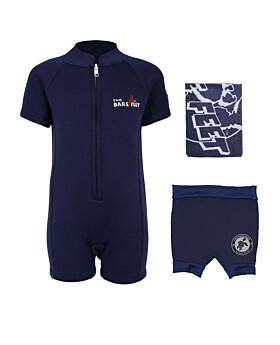 Deluxe Baby Swim Kit - Classic Wetsuit + Nappy Shorts + Towel (Blue)