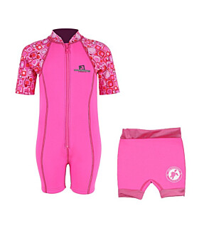 Essentials Baby Swim Kit - Patterned Lycra Arm Wetsuit + Nappy Shorts (Pink)