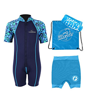 Premier Baby Swim Kit - Patterned Lycra Arm Wetsuit + Nappy Shorts + Towel + Bag (Aqua)