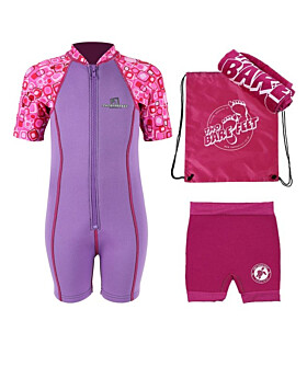Premier Baby Swim Kit - Patterned Lycra Arm Wetsuit + Nappy Shorts + Towel + Bag (Lilac)