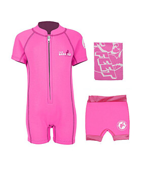 Deluxe Baby Swim Kit - Classic Wetsuit + Nappy Shorts + Towel (Pink)