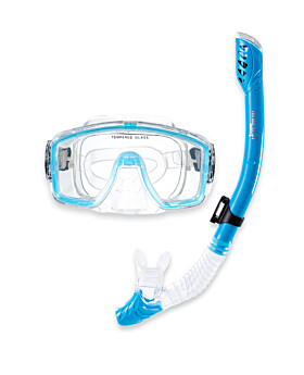 Pro Dive Series Silicone Dry Top Snorkel & Mask Set 1 (Aqua)