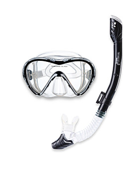 Pro Dive Series Silicone Dry Top Snorkel & Mask Set 3 (Black)