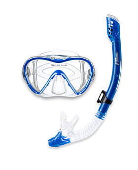 Pro Dive Series Silicone Dry Top Snorkel & Mask Set 3 (Blue)