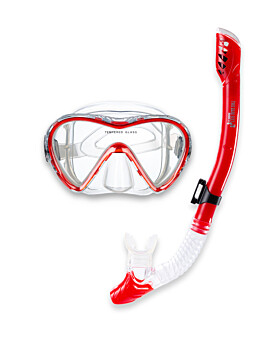Pro Dive Series Silicone Dry Top Snorkel & Mask Set 3 (Red)