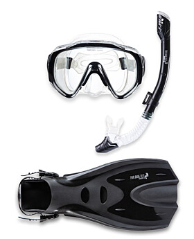 Pro Dive Series Silicone Mask, Dry Top Snorkel & F70 Fins 3 Piece Set 2 (Black)