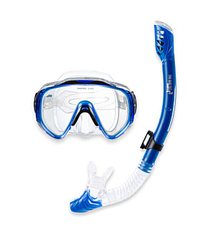 Pro Dive Series XL Silicone Dry Top Snorkel & Mask Set 2 (Blue)