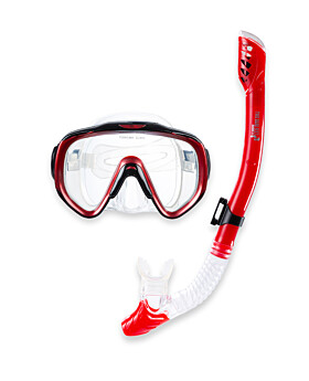 Pro Dive Series XL Silicone Dry Top Snorkel & Mask Set 2 (Red)