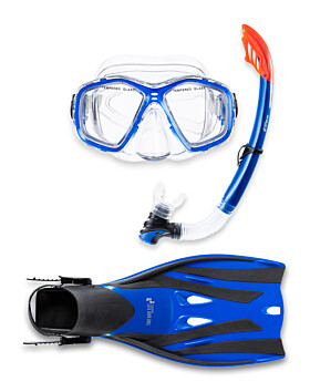 PVC Mask Snorkel & F52 Fins 3pc Set (Marine Blue)