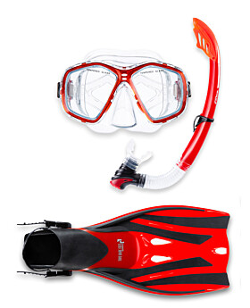 PVC Mask Snorkel & F52 Fins 3pc Set (Red)