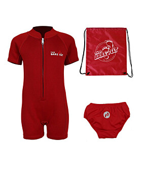 Deluxe Baby Swim Set - Classic Wetsuit + Swim Nappy + Bag (Red)