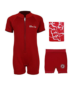 Deluxe Baby Swim Kit - Classic Wetsuit + Nappy Shorts + Towel (Red)