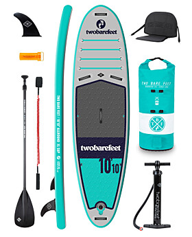 Two Bare Feet Sport Air (Allround XL) 10'10" x 33" x 6" Inflatable SUP Deluxe Carbon Hybrid Pack (Teal)