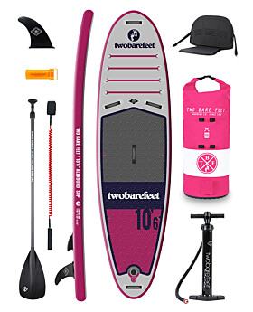 Two Bare Feet Sport Air (Allround) 10'6" x 33" x 4.75" Inflatable SUP Deluxe Carbon Hybrid Pack (Raspberry)