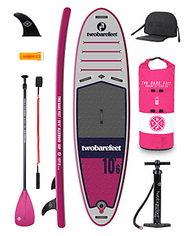 Two Bare Feet Sport Air (Allround) 10'6" x 33" x 4.75" Inflatable SUP Deluxe Fibreglass Pack (Raspberry)