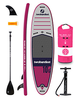 Two Bare Feet Sport Air (Allround) 10'6" x 33" x 4.75" Inflatable SUP Starter Pack (Raspberry)