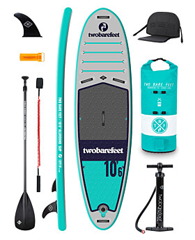 Two Bare Feet Sport Air (Allround) 10'6" x 33" x 4.75" Inflatable SUP Deluxe Carbon Hybrid Pack (Teal)