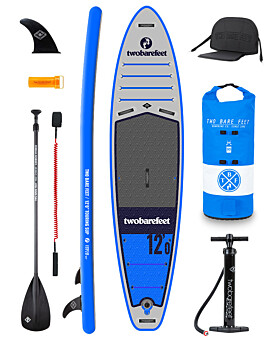 Two Bare Feet Sport Air (Touring) 12'0" x 33" x 6" Inflatable SUP Deluxe Carbon Hybrid Pack (Blue)