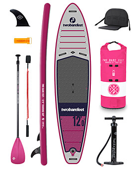 Two Bare Feet Sport Air (Touring) 12'0" x 33" x 6" Inflatable SUP Deluxe Fibreglass Hybrid Pack (Raspberry)