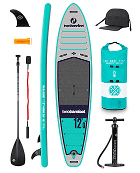 Two Bare Feet Sport Air (Touring) 12'0" x 33" x 6" Inflatable SUP Deluxe Carbon Hybrid Pack (Teal)