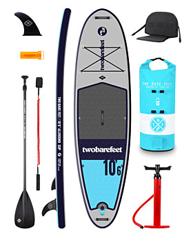 Two Bare Feet Sport Air (Allround) 10'6" x 33" x 4.75" Inflatable SUP Deluxe Carbon Hybrid Pack (Aqua)