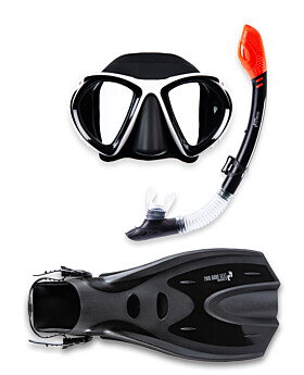 Two Bare Feet Adult Silicone Dry Top Snorkel, White Silicone Mask & F70 fins Set (White/Black)