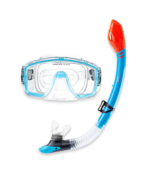 Two Bare Feet Adult Silicone Dry Top Snorkel & Mask Set 1 (Aqua)