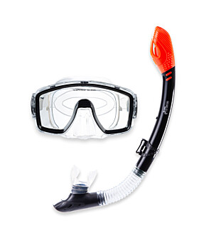 Two Bare Feet Adult Silicone Dry Top Snorkel & Mask Set 1 (Black)