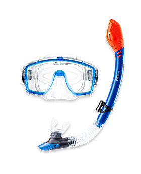 Two Bare Feet Adult Silicone Dry Top Snorkel & Mask Set 1 (Blue)