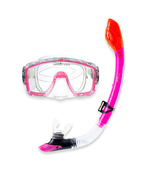 Two Bare Feet Adult Silicone Dry Top Snorkel & Mask Set 1 (Pink)