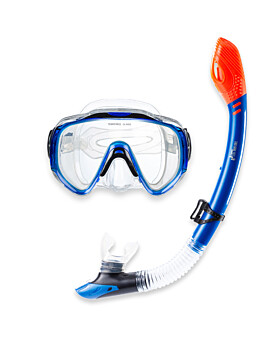 Two Bare Feet Adult Silicone Dry Top Snorkel & Mask Set 2 (Blue)