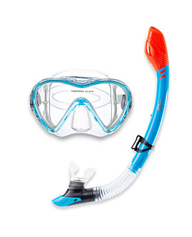 Two Bare Feet Adult Silicone Dry Top Snorkel & Mask Set 3 (Aqua)
