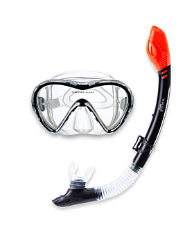Two Bare Feet Adult Silicone Dry Top Snorkel & Mask Set 3 (Black)