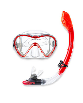 Two Bare Feet Adult Silicone Dry Top Snorkel & Mask Set 3 (Red)
