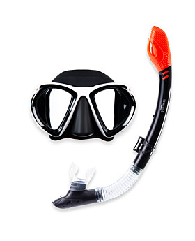 Two Bare Feet Adult Silicone Dry Top Snorkel & White Silicone Mask Set (White/Black)