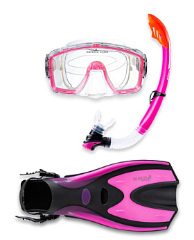 Two Bare Feet Adult Silicone Mask, Snorkel & F70 Fins 3 Piece Set 1 (Pink)