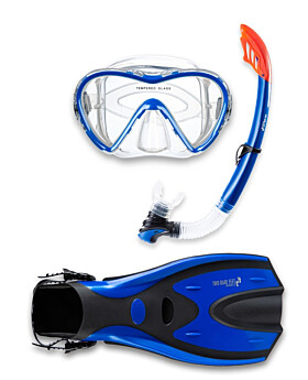 Two Bare Feet Adult Silicone Mask, Snorkel & F70 Fins 3 Piece Set 3 (Blue)