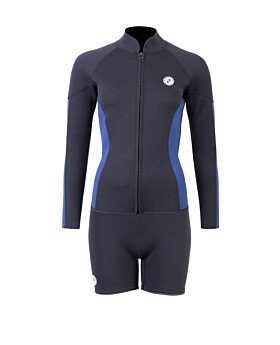 Two Bare Feet Unisex Perspective Full Zip 2.5mm Wetsuit Jacket & Hotpants Set (Black/Blue)