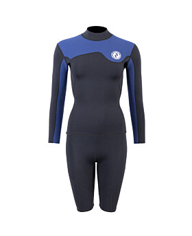 Two Bare Feet Womens Aspect Fleece Lined Zipless Thermal 2.5mm Superstretch Wetsuit Top & Shorts Set (Black/Blue)