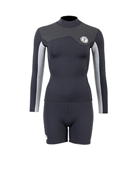 Two Bare Feet Womens Aspect Fleece Lined Zipless Thermal 2.5mm Superstretch Wetsuit Top & Hotpants Set (Black/Grey/Grey)