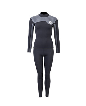 Two Bare Feet Womens Aspect Fleece Lined Zipless Thermal 2.5mm Superstretch Wetsuit Top & Pants Set (Black/Grey Stripes)