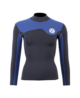 Two Bare Feet Womens Aspect Fleece Lined Zipless Thermal 2.5mm Superstretch Wetsuit Top (Black/Blue)