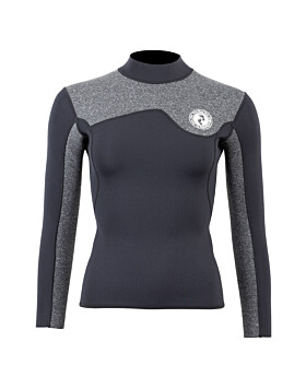 Two Bare Feet Womens Aspect Fleece Lined Zipless Thermal 2.5mm Superstretch Wetsuit Top (Black/Grey)