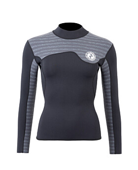 Two Bare Feet Womens Aspect Fleece Lined Zipless Thermal 2.5mm Superstretch Wetsuit Top (Black/Grey Stripe)