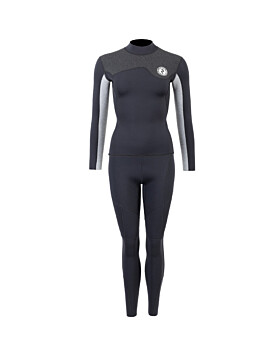 Two Bare Feet Womens Aspect Fleece Lined Zipless Thermal 2.5mm Superstretch Wetsuit Top & Pants Set (Black/Grey/Grey)