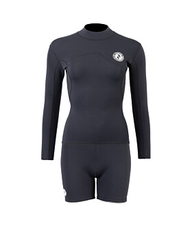 Two Bare Feet Womens Aspect Fleece Lined Zipless Thermal 2.5mm Superstretch Wetsuit Top & Hotpants Set (Black)