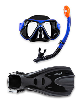 X-Dive Silicone Mask Dry Top Snorkel & F70 Fins 3pc Set (Blue / Black)