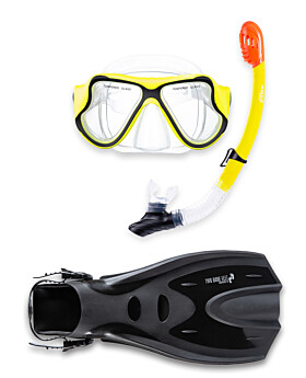 X-Dive Silicone Mask Dry Top Snorkel & F70 Fins 3pc Set (Yellow / Clear)