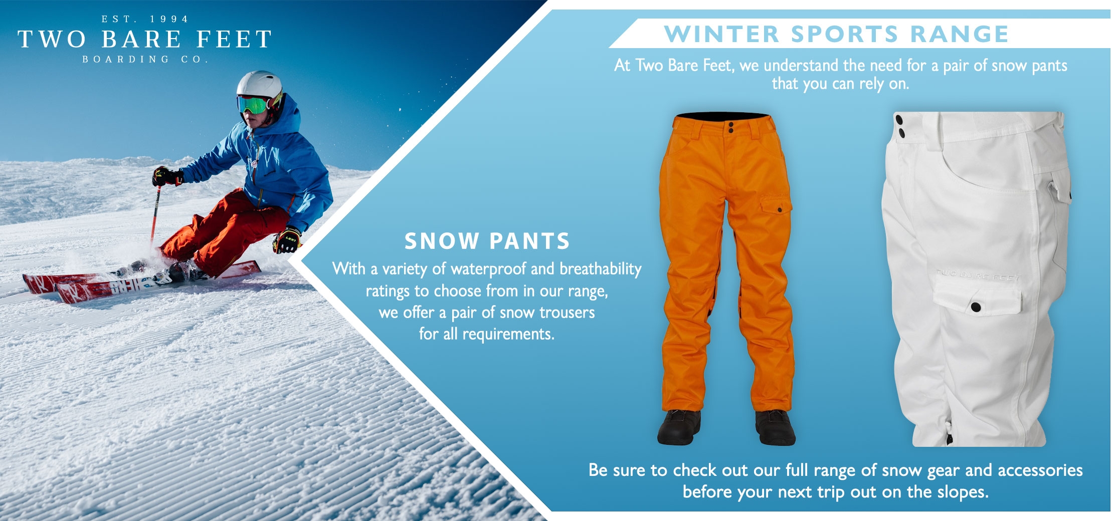 Two Bare Feet men's ski trouser infographic